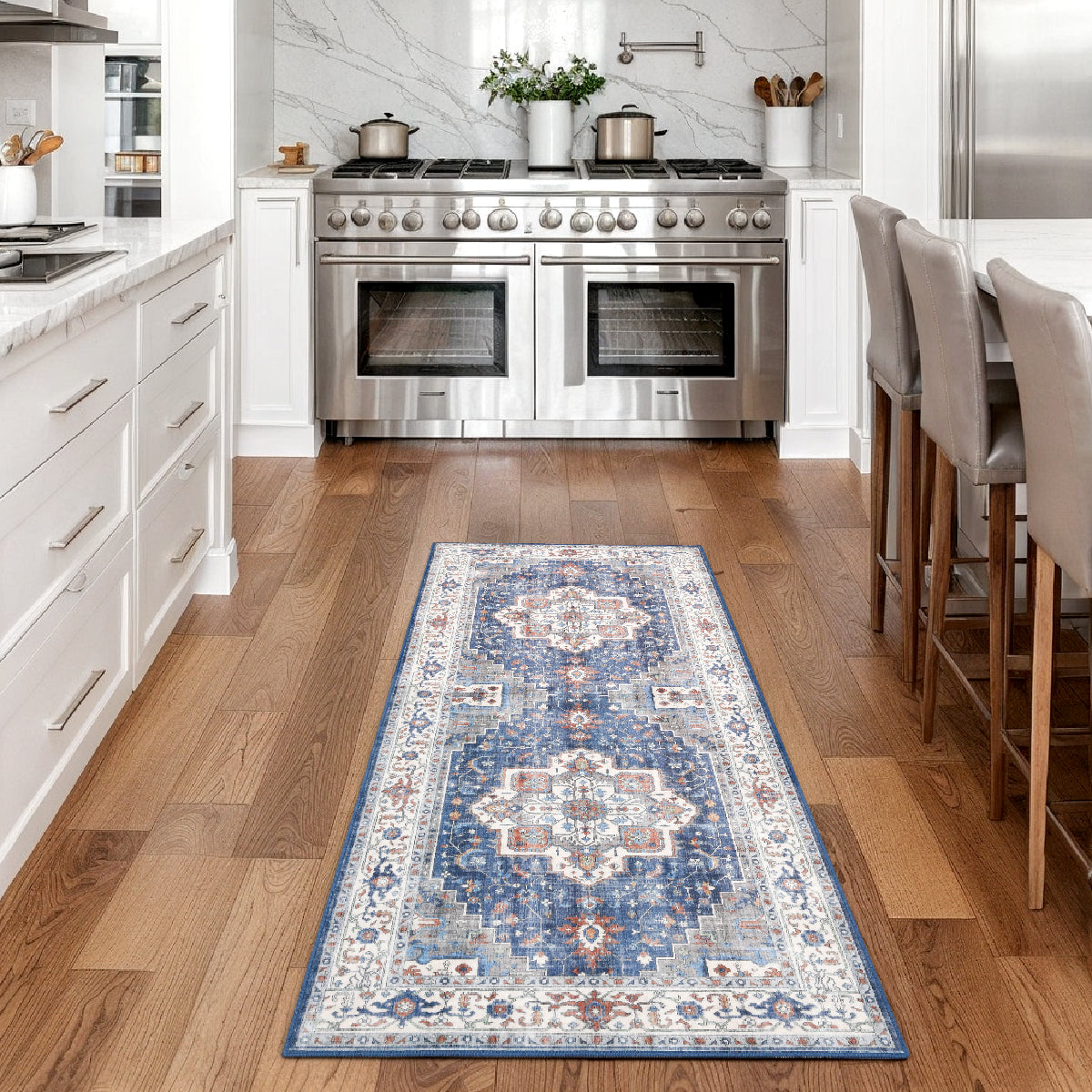 Decor Non-Slip Back Soft Runner Area Carpet Floor Area Rug Indoor Accent Decorative Mat, Modern Blue Red Floral