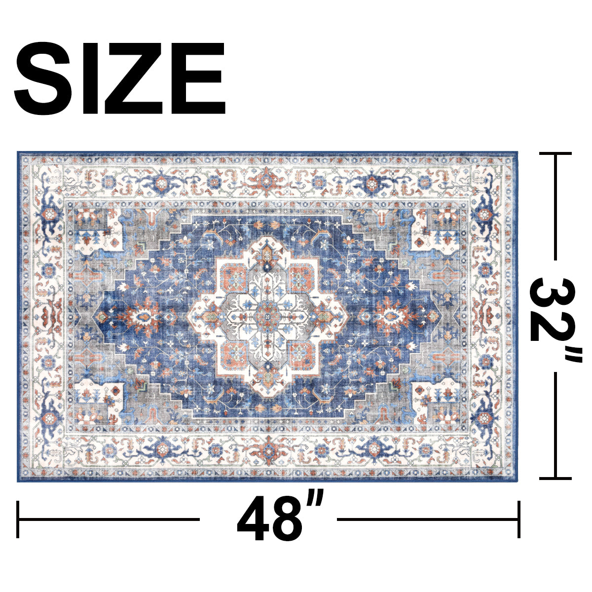 Decor Non-Slip Back Soft Runner Area Carpet Floor Area Rug Indoor Accent Decorative Mat, Modern Blue Red Floral