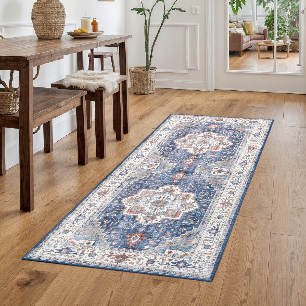 Decor Non-Slip Back Soft Runner Area Carpet Floor Area Rug Indoor Accent Decorative Mat, Modern Blue Red Floral