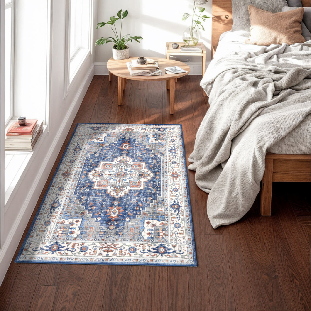 Decor Non-Slip Back Soft Runner Area Carpet Floor Area Rug Indoor Accent Decorative Mat, Modern Blue Red Floral