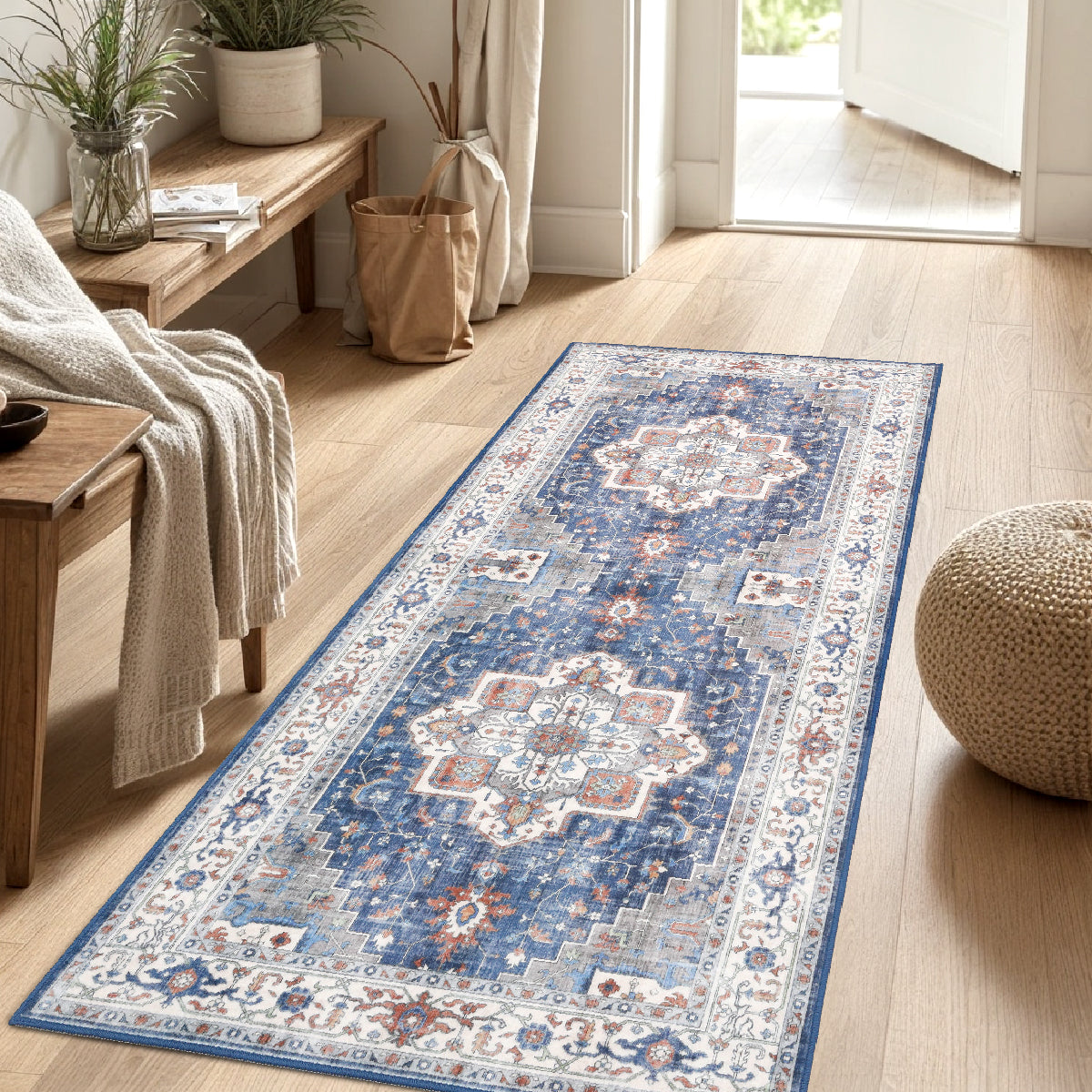 Decor Non-Slip Back Soft Runner Area Carpet Floor Area Rug Indoor Accent Decorative Mat, Modern Blue Red Floral