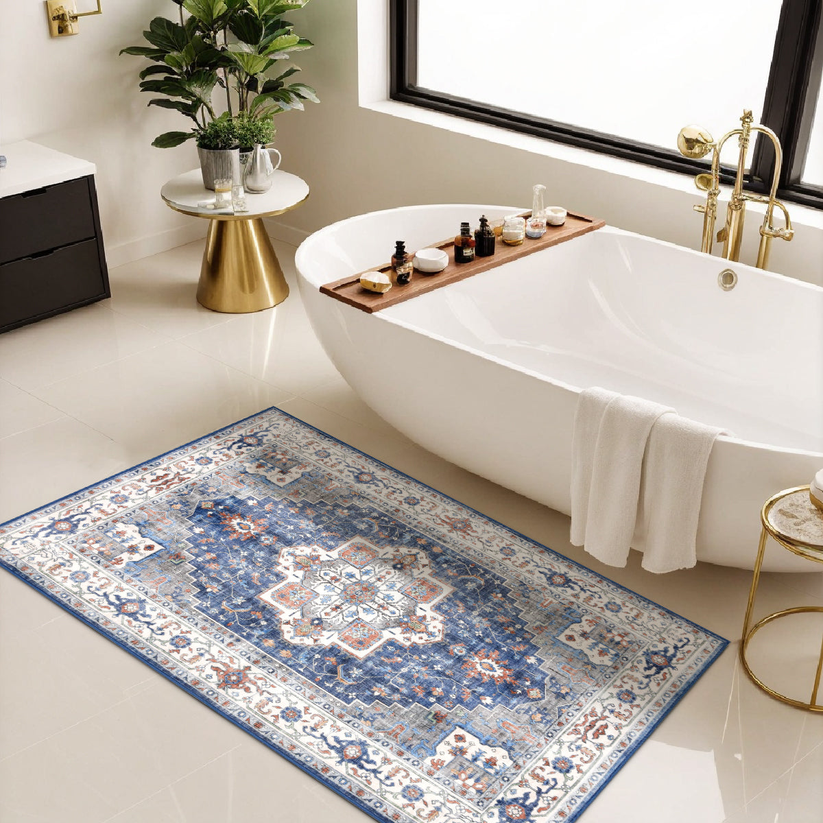 Decor Non-Slip Back Soft Runner Area Carpet Floor Area Rug Indoor Accent Decorative Mat, Modern Blue Red Floral