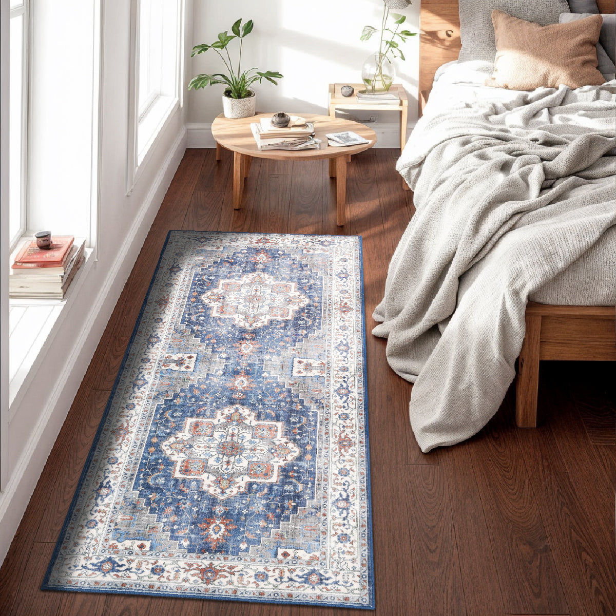 Decor Non-Slip Back Soft Runner Area Carpet Floor Area Rug Indoor Accent Decorative Mat, Modern Blue Red Floral