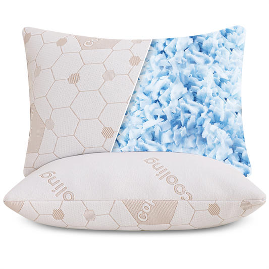 Copper Cooling Bed Pillows, Shredded Memory Foam Reversible Bedding Cool Pillow