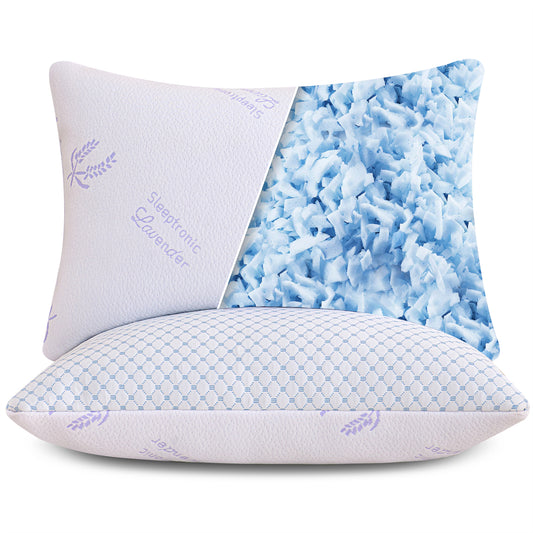 Lavender Rayon from Bamboo Cooling Bed Pillows, Shredded Memory Foam Reversible Bedding Cool Pillow