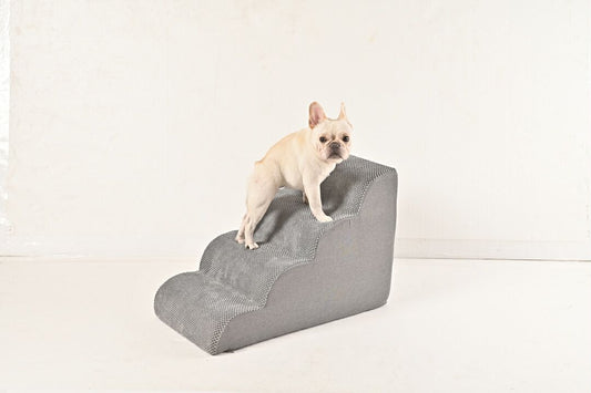 4 Steps Dog Stairs for Bed and Sofa, Non-Slip High Density Foam Pet Ramp Cushion with Removable Cover, Grey Color