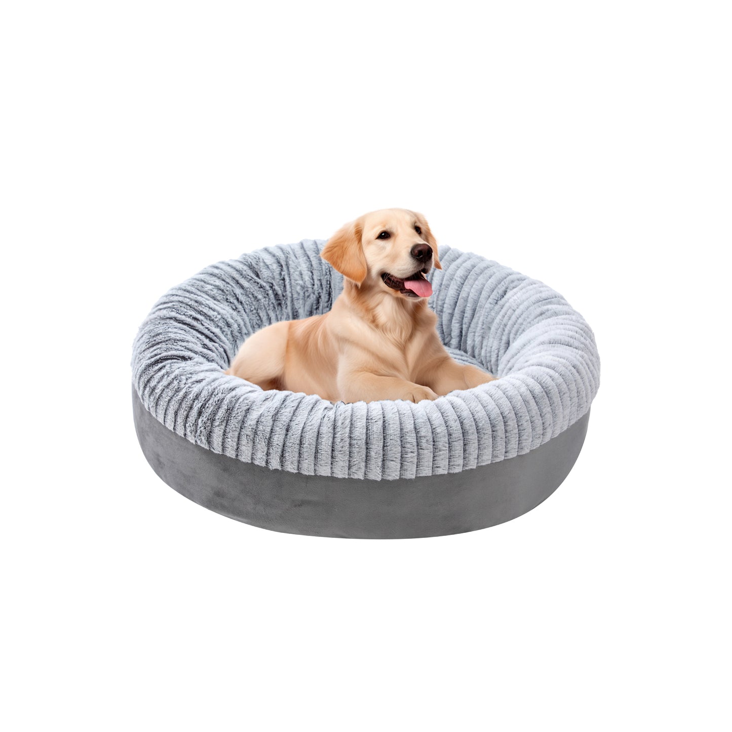 Donut Orthopedic Dog Bed, Cat Puppy Mat with Sides Bolster, Soft Fluffy Pet Sofa, Anti-Slip Bottom, Grey 24 Inch Round