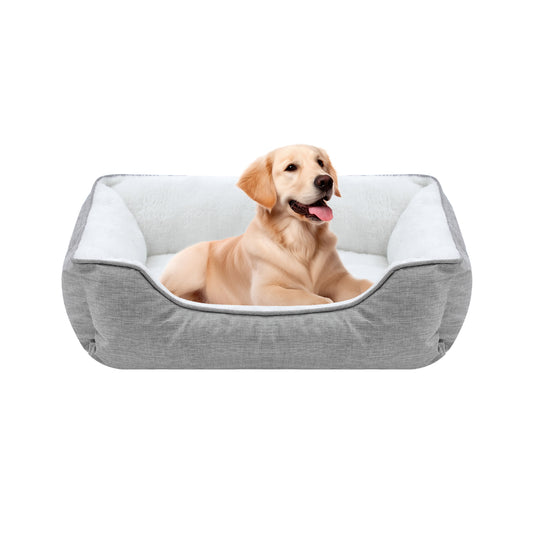 Orthopedic Dog Bed, Cat Puppy Mat with Sides Bolster, Soft Fluffy Pet Sofa, Anti-Slip Bottom, Grey 24 x 20 Inch