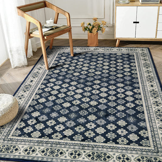 Decor Non-Slip Back Soft Area Carpet Floor Area Rug Indoor Accent Decorative Mat, Navy Blue Floral, 5 x 7 Feet