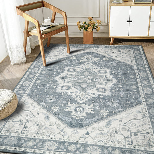 Decor Non-Slip Back Soft Area Carpet Floor Area Rug Indoor Accent Decorative Mat, Silver Floral, 5 x 7 Feet