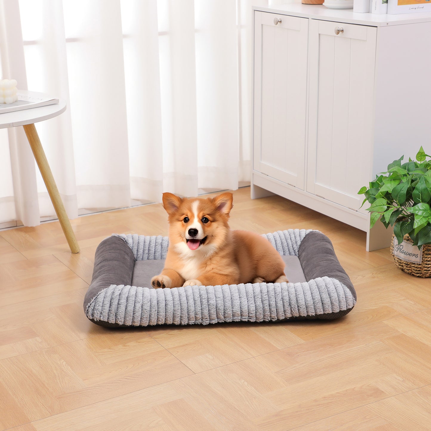 Orthopedic Dog Bed, Cat Puppy Memory Foam Mat, Soft Fluffy Pet Sofa, Anti-Slip Bottom, Grey 28 x 20 Inch