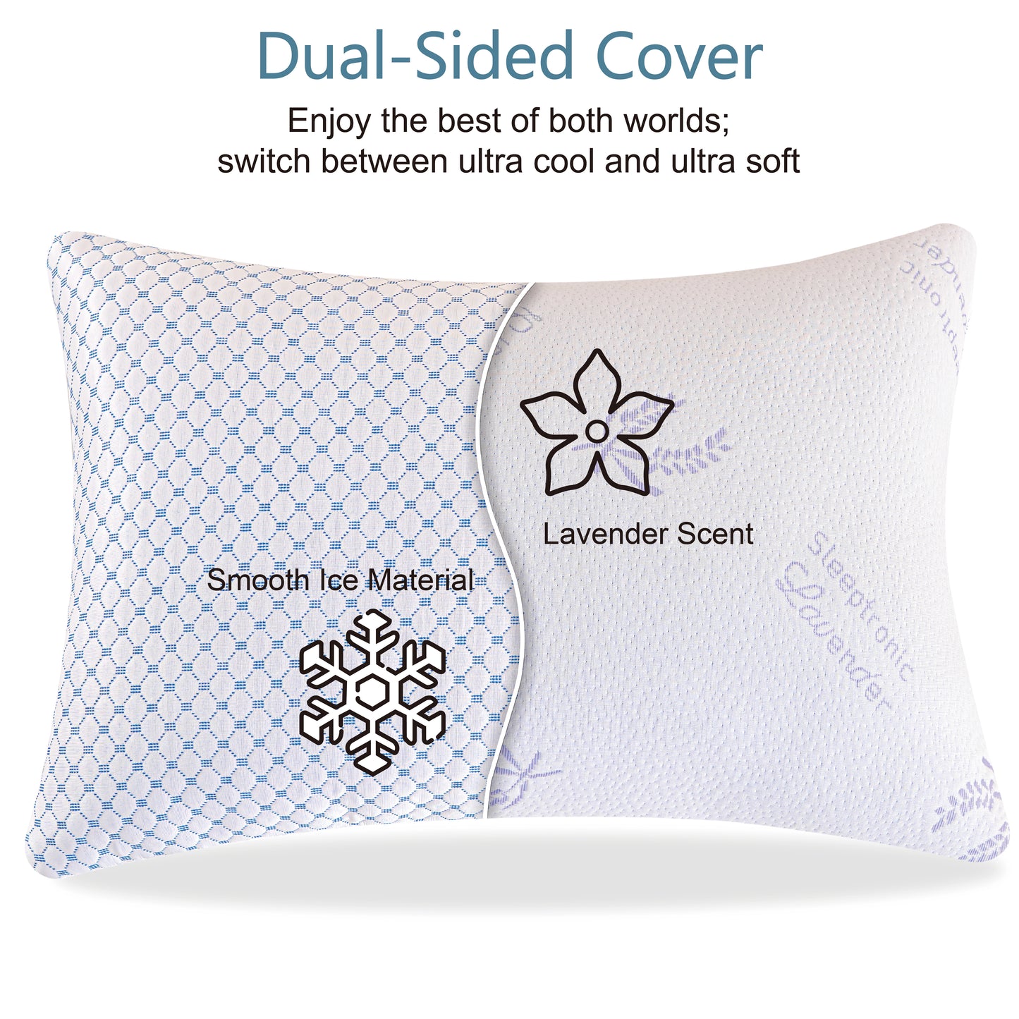Lavender Rayon from Bamboo Cooling Bed Pillows, Shredded Memory Foam Reversible Bedding Cool Pillow