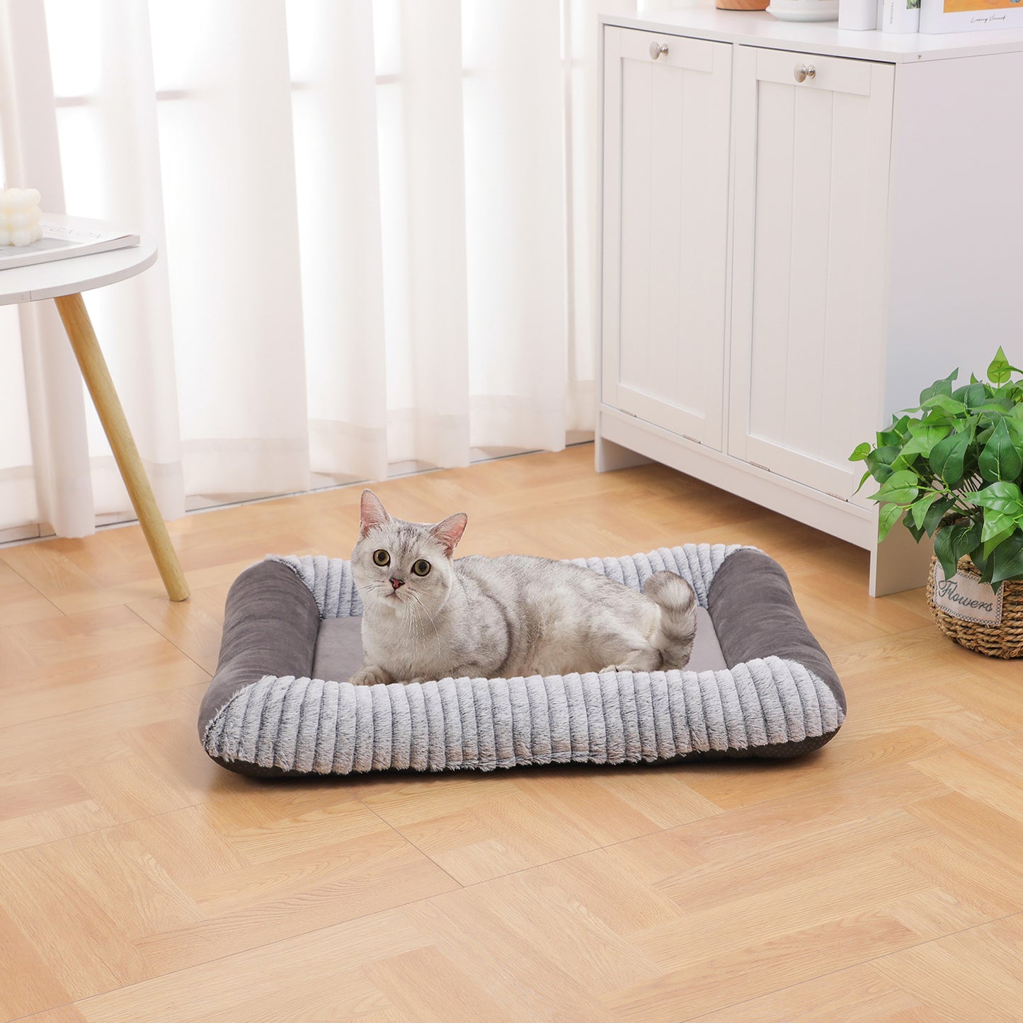 Orthopedic Dog Bed, Cat Puppy Memory Foam Mat, Soft Fluffy Pet Sofa, Anti-Slip Bottom, Grey 28 x 20 Inch