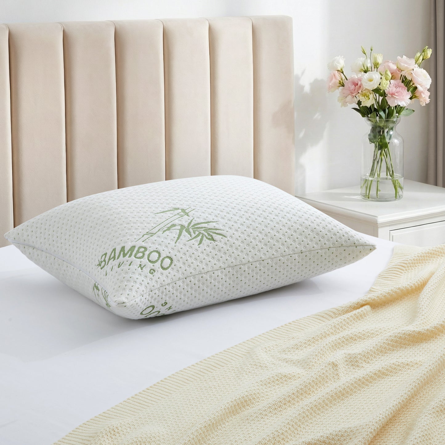 Memory Foam Breathable Oreiller Sleeping Hard Rayon from Bamboo Pillow with Removable Zipper Washable Cover