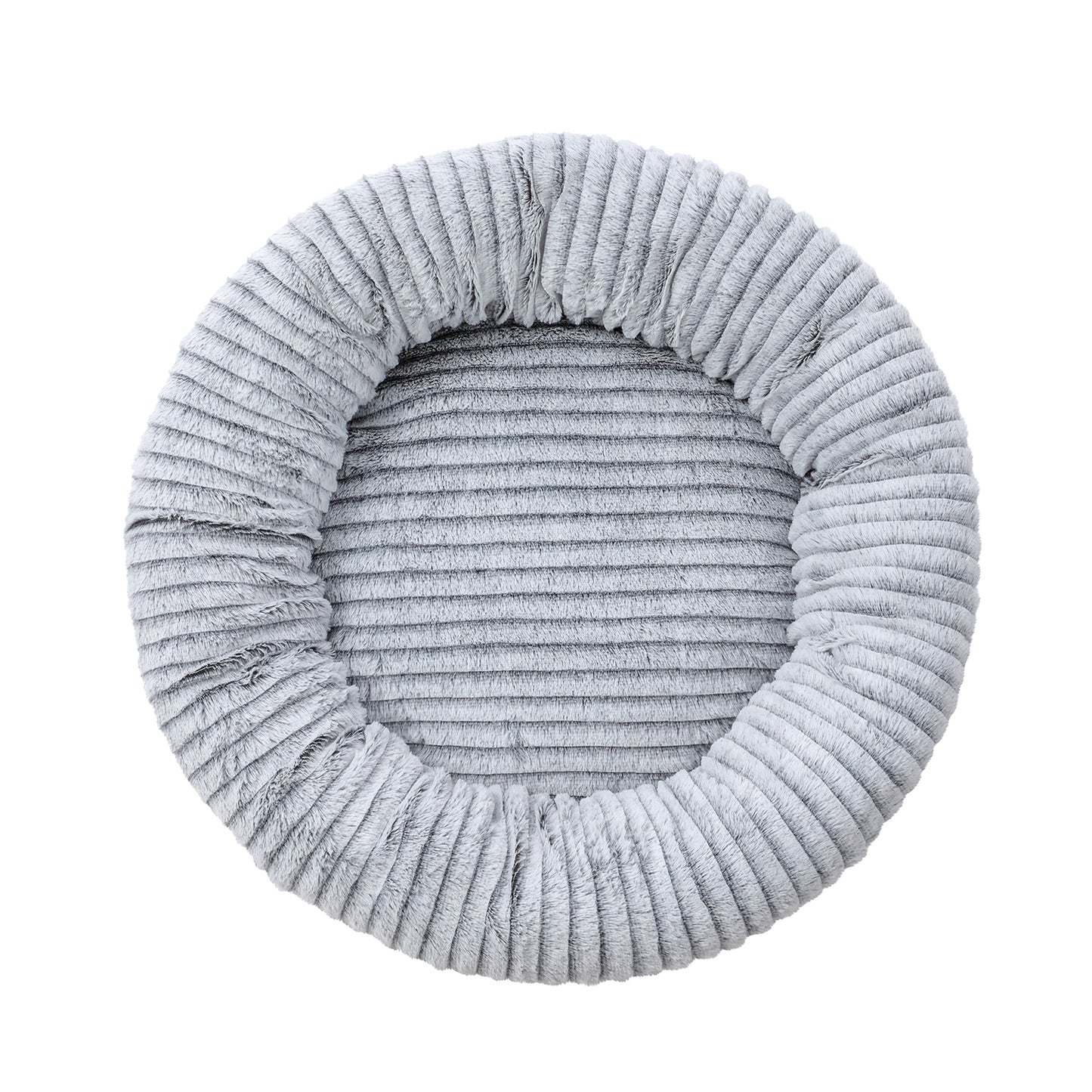 Donut Orthopedic Dog Bed, Cat Puppy Mat with Sides Bolster, Soft Fluffy Pet Sofa, Anti-Slip Bottom, Grey 24 Inch Round