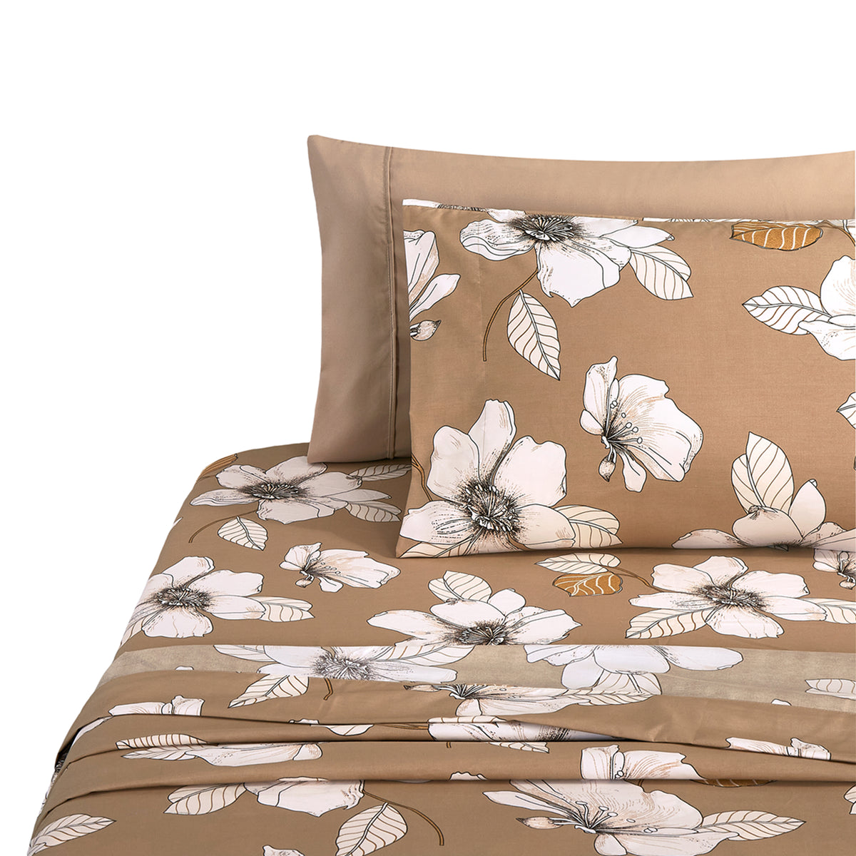 Printed Rayon from Bamboo Soft Deep Pocket Bedding All Season Sheet Set, Taupe Beige Elegant Floral