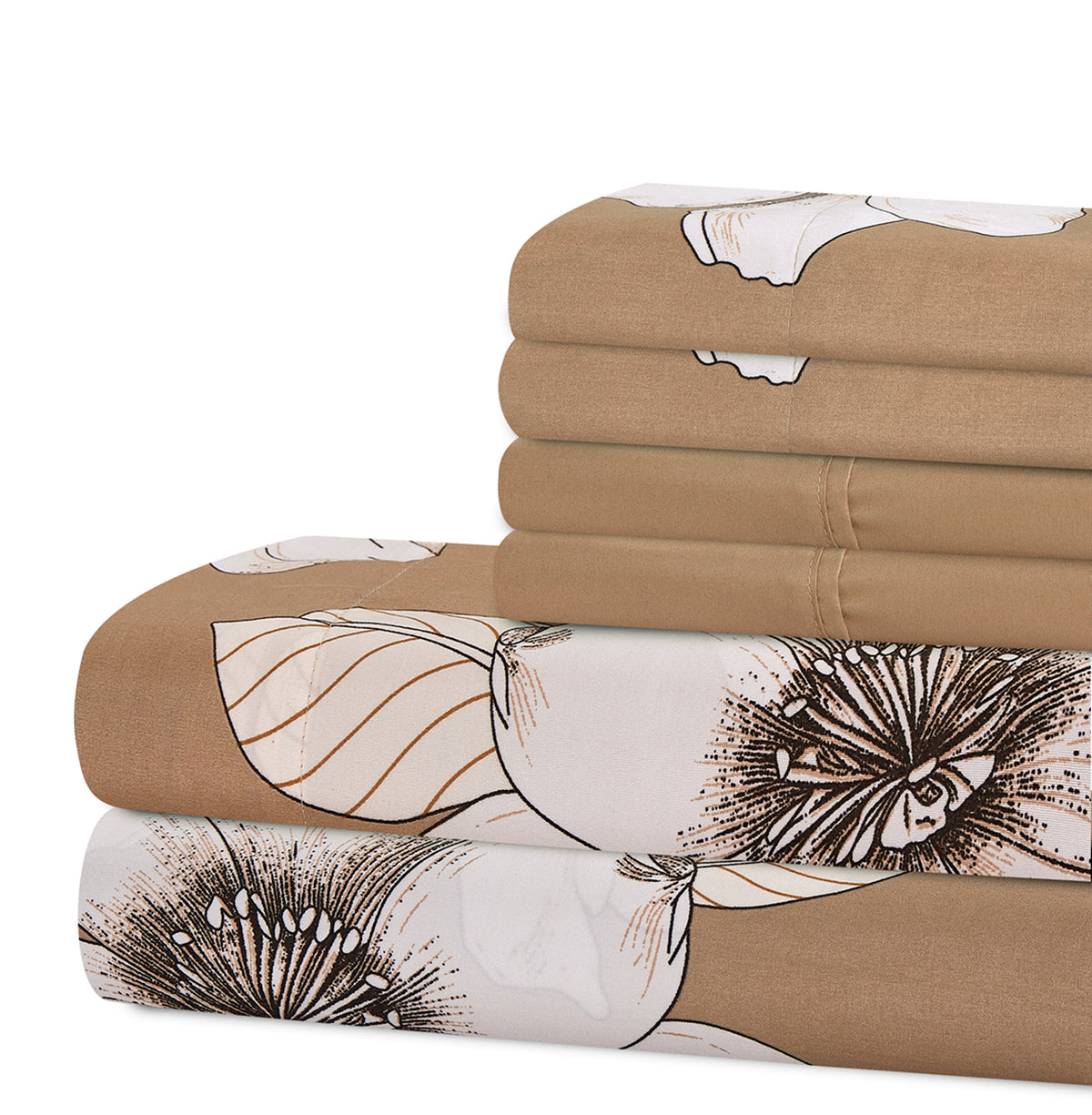 Printed Rayon from Bamboo Soft Deep Pocket Bedding All Season Sheet Set, Taupe Beige Elegant Floral