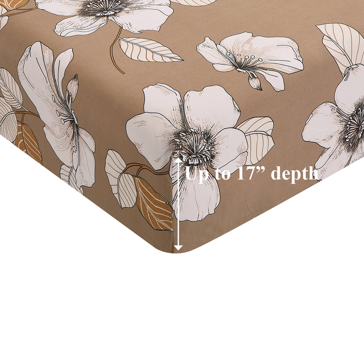Printed Rayon from Bamboo Soft Deep Pocket Bedding All Season Sheet Set, Taupe Beige Elegant Floral