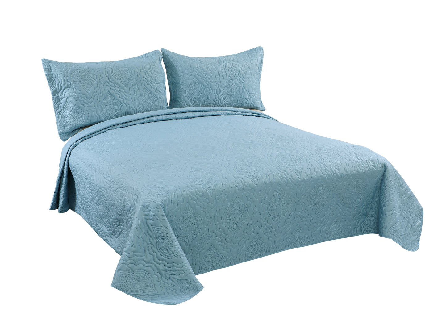 Embossed Pinsonic Solid Bedding Soft Summer Quilt Set, Aqua Color