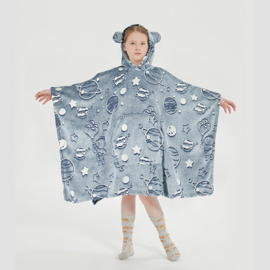 Glow in the Dark Kids Wearable Hoodie Blanket for Boys Girls Soft Warm Flannel Fleece Hooded Sweatshirt, 110 x 75 cm Astronaut