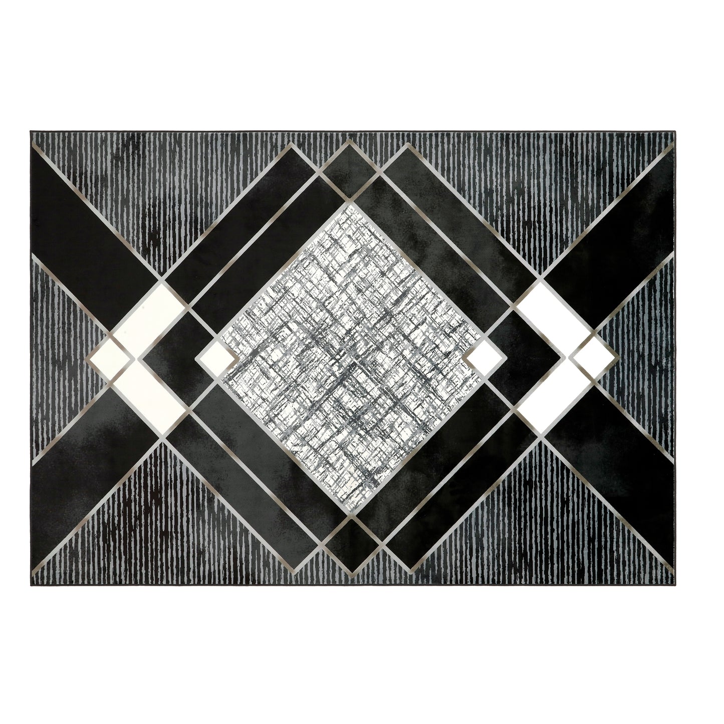Decor Non-Slip Back Soft Area Carpet Floor Area Rug Indoor Accent Decorative Mat, Modern Black Grey Diamond Geometric Design, 5 x 7 Feet
