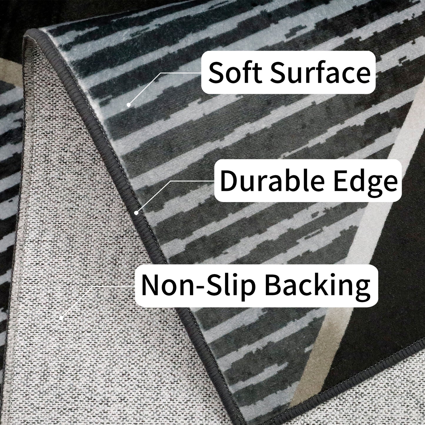 Decor Non-Slip Back Soft Area Carpet Floor Area Rug Indoor Accent Decorative Mat, Modern Black Grey Diamond Geometric Design, 5 x 7 Feet