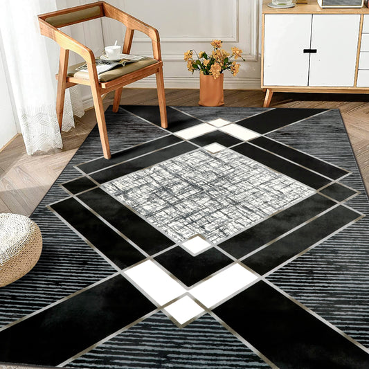 Decor Non-Slip Back Soft Area Carpet Floor Area Rug Indoor Accent Decorative Mat, Modern Black Grey Diamond Geometric Design, 5 x 7 Feet