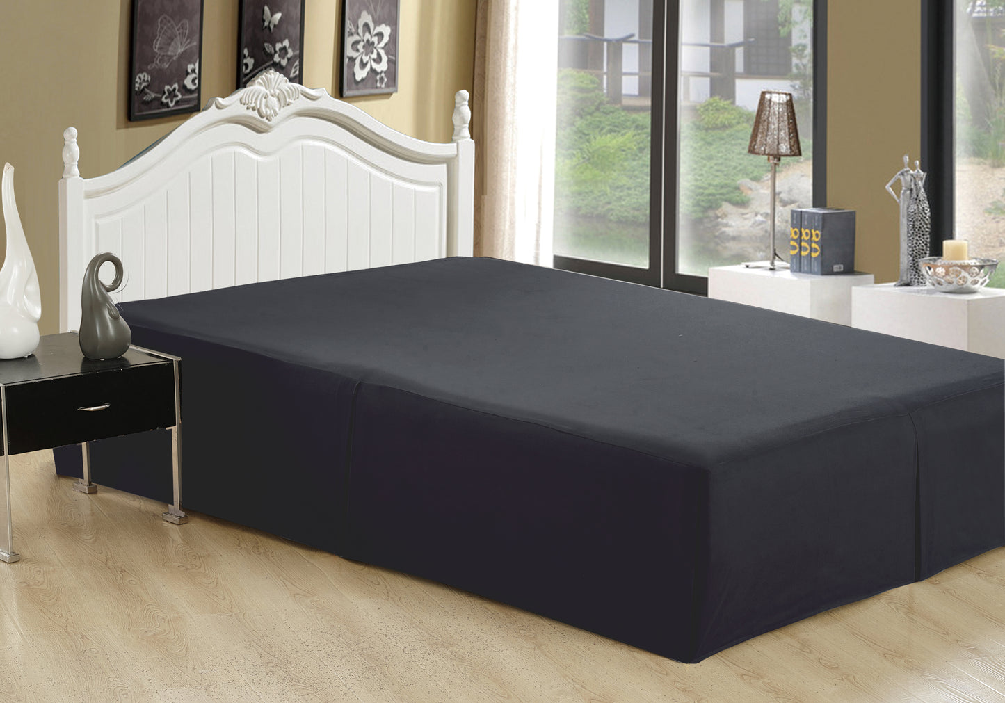Solid Tailored Rayon from Bamboo Soft Bedskirt All Season Deep Pocket Dust Ruffle Bed Skirt, Black