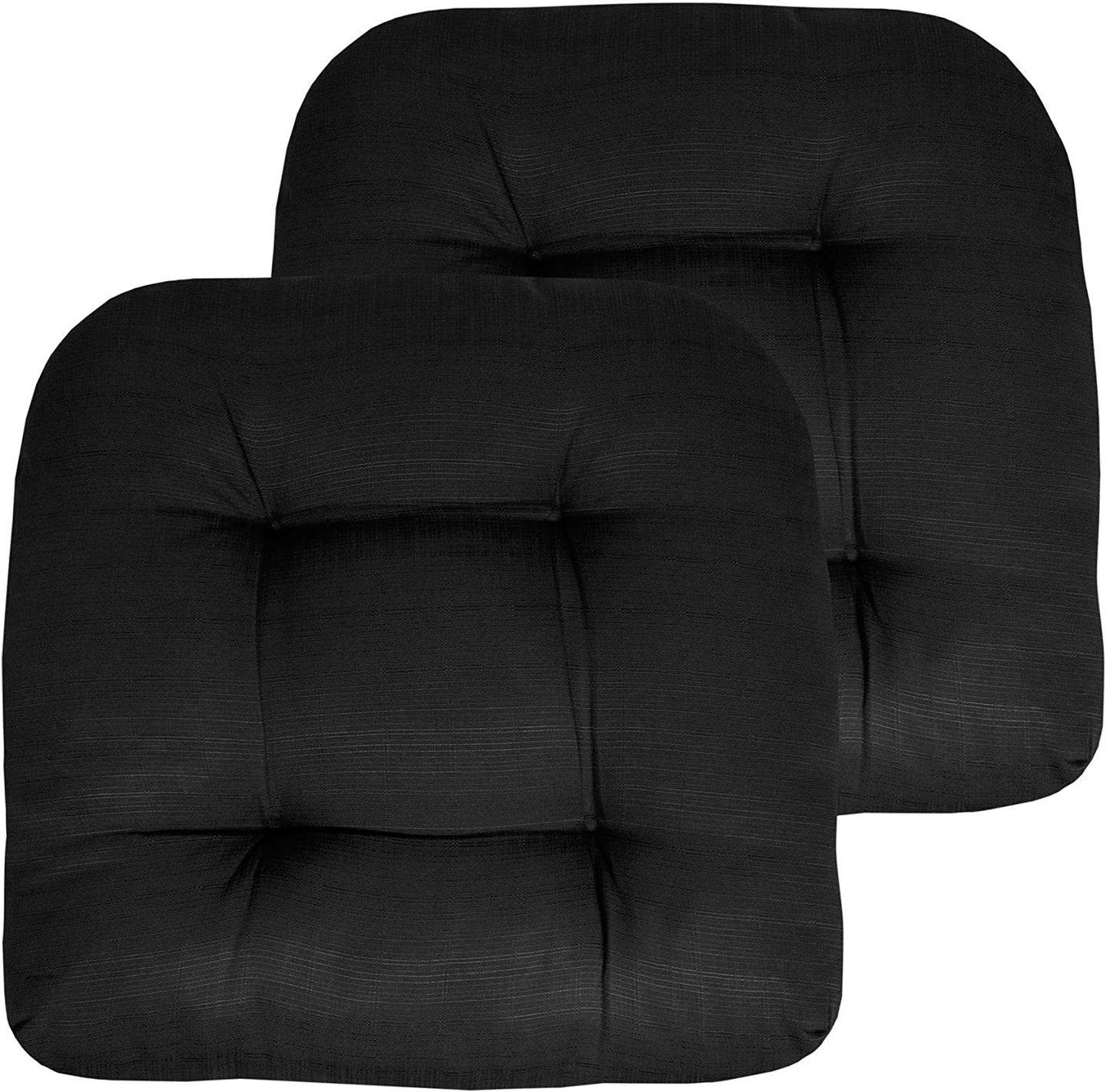 Premium Thick Comfy Seat Patio Pad Tufted Textured Solid Outdoor Chair Cushion 19 x 19 x 4 Inch, Black