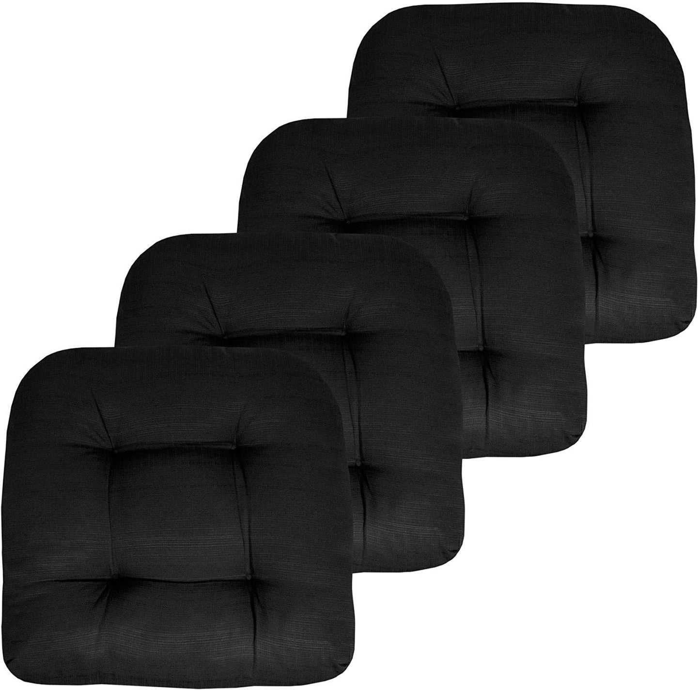 Premium Thick Comfy Seat Patio Pad Tufted Textured Solid Outdoor Chair Cushion 19 x 19 x 4 Inch, Black