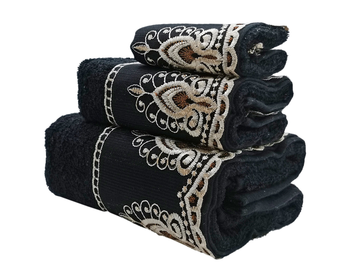 Premium Luxury Decor Soft 100% Cotton Sheer Lace Bathroom Modern 3 Piece Towel Set