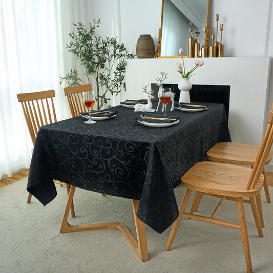 Jacquard Waterproof Thick Luxury Premium Solid Liquid Repellent Stain Resistant Decorative Home Kitchen Tablecloth, Black Color