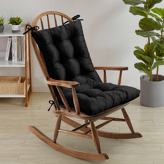 Rocking Chair Cushion Premium Comfortable Thick Nonslip Back Tufted High-Backed Lounger Seat Pads 2 Piece Set, Black