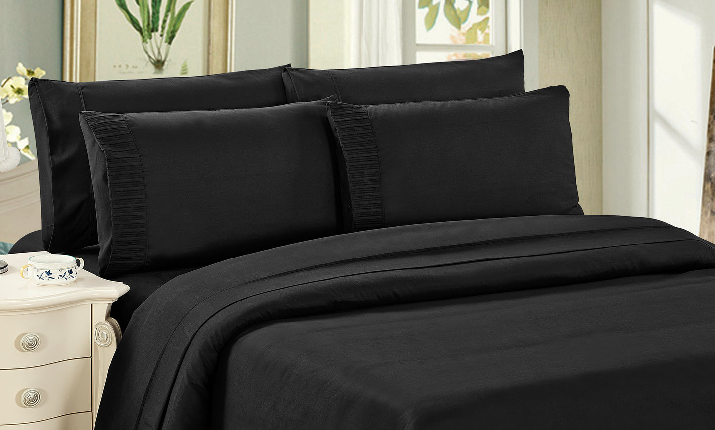 Solid Rayon from Bamboo Soft Bedding Silky Zipper All Season Duvet Cover Set, Black