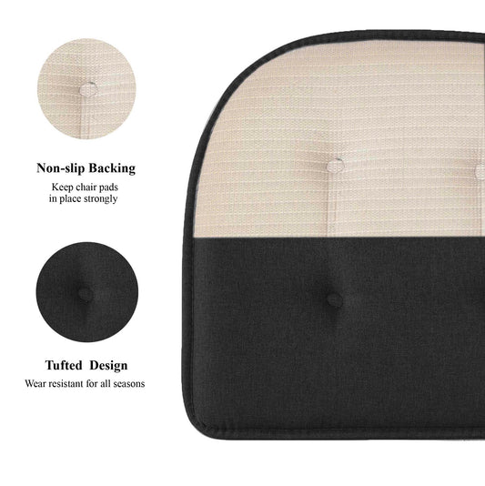 Memory Foam U-Shaped Premium Thick Seat Pad Tufted Nonslip Rubber Back Indoor Kitchen Chair Cushion 17 x 16 Inch, Black