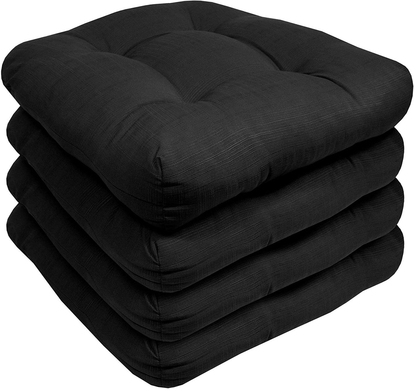 Premium Thick Comfy Seat Patio Pad Tufted Textured Solid Outdoor Chair Cushion 19 x 19 x 4 Inch, Black