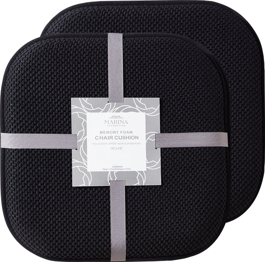 Memory Foam Honeycomb Premium Thick Chair Nonslip Rubber Back Seat Pads Kitchen Chair Cushion Set 16 x 16 Inch, Black