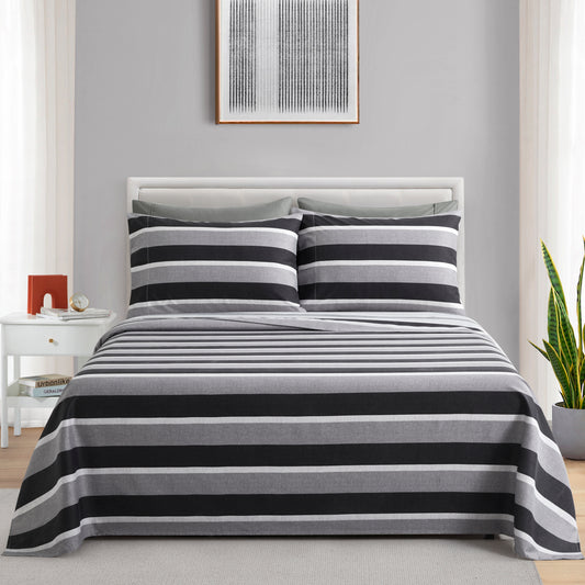 Printed Rayon from Bamboo Soft Deep Pocket Bedding All Season Sheet Set, Black Grey Stripes