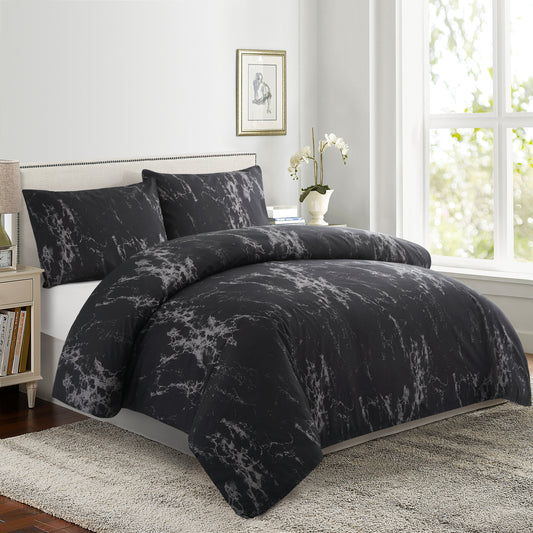 Printed Rayon from Bamboo Soft Bedding Silky Zipper All Season Duvet Cover Set, Modern Black Marble