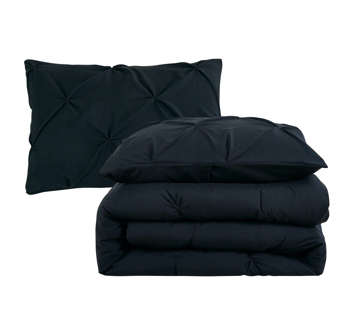 Pintuck Soft Luxury Fluffy Goose Down Alternative Solid Geometric Tufted Bedding Pinch Pleated Comforter Set, Black Color