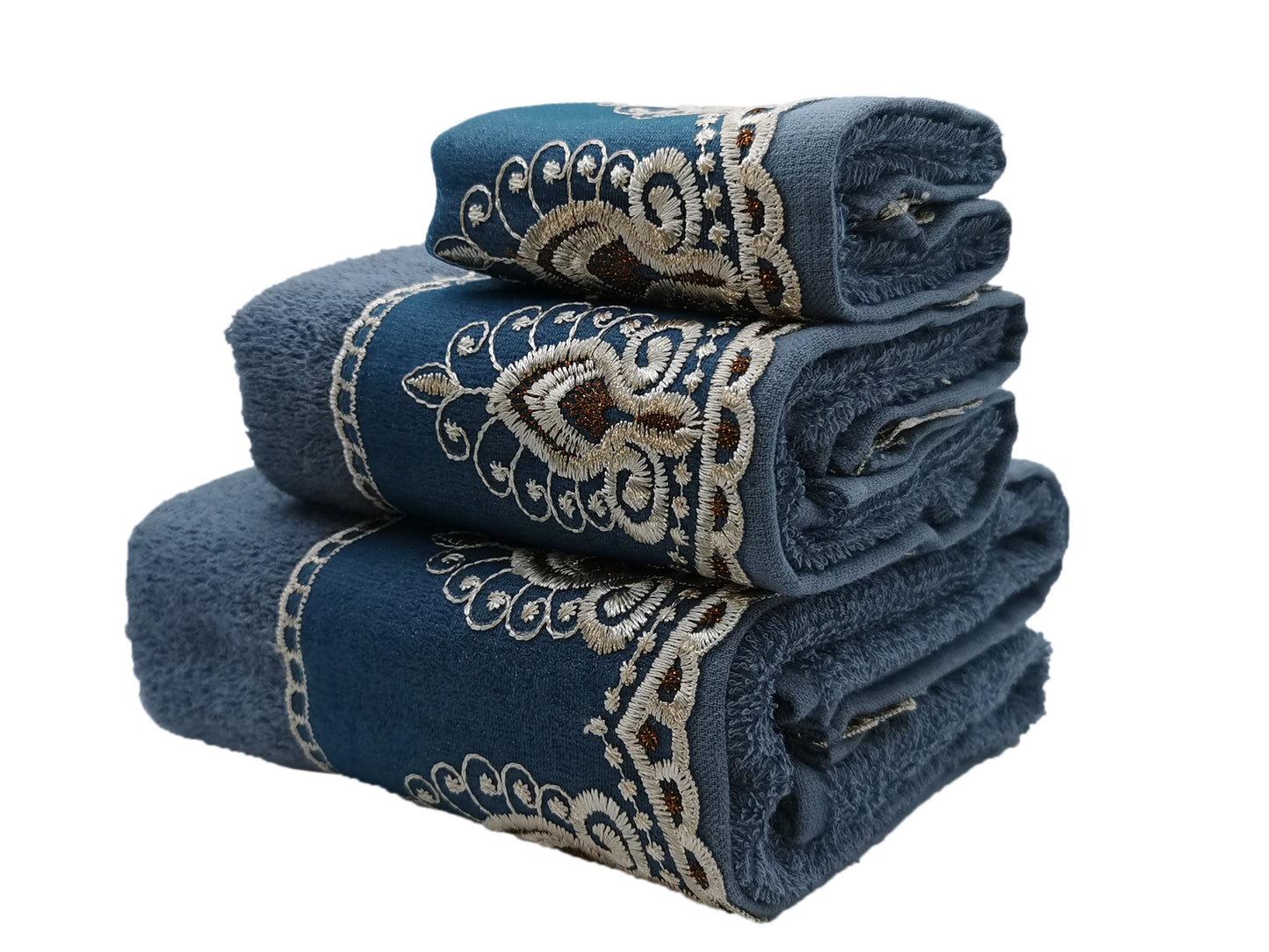 Premium Luxury Decor Soft 100% Cotton Sheer Lace Bathroom Modern 3 Piece Towel Set