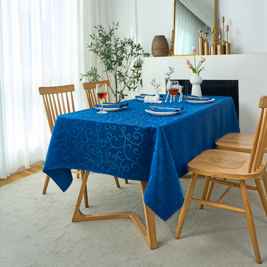 Jacquard Waterproof Thick Luxury Premium Solid Liquid Repellent Stain Resistant Decorative Home Kitchen Tablecloth, Royal Blue Color
