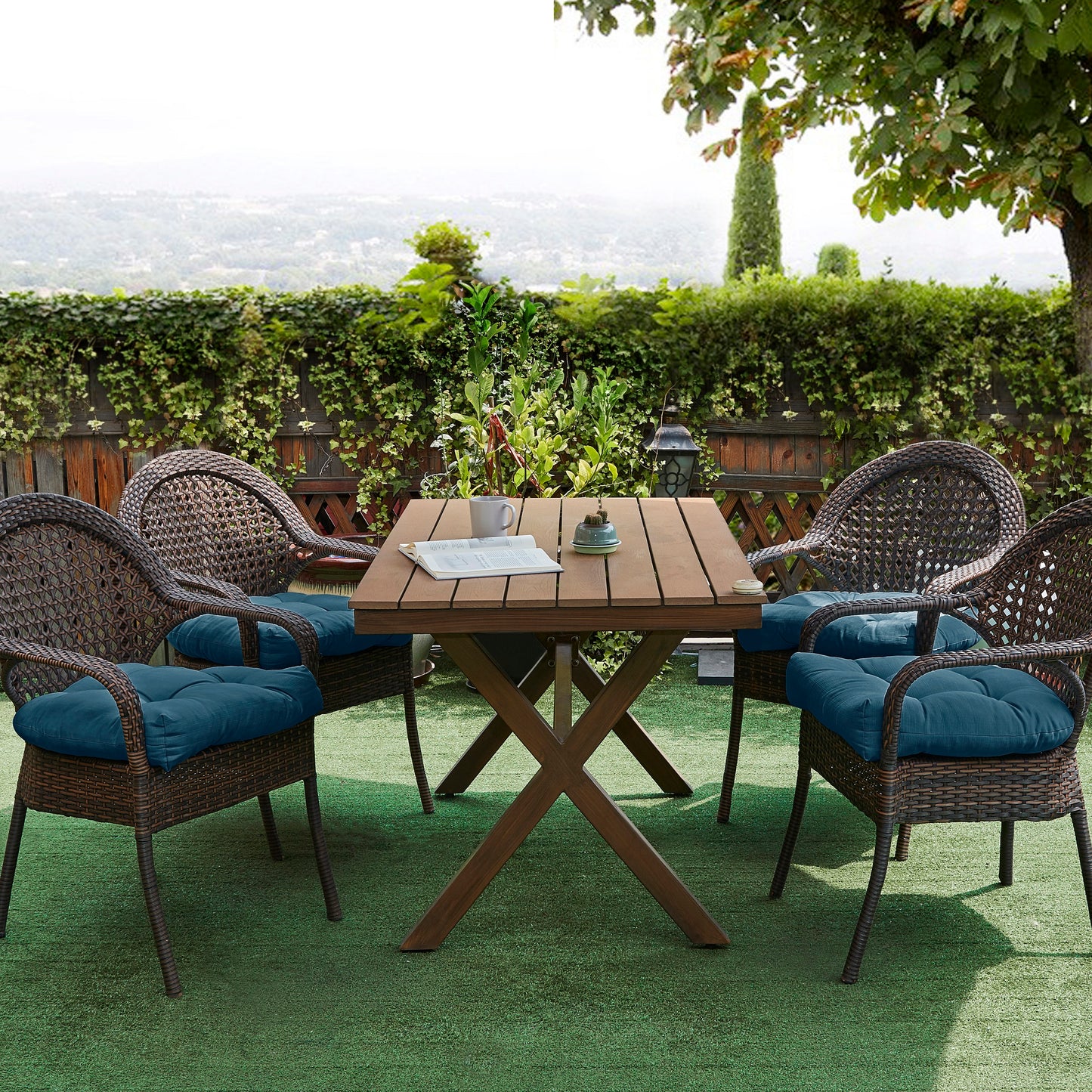 Premium Thick Comfy Seat Patio Pad Tufted Textured Solid Outdoor Chair Cushion 19 x 19 x 4 Inch, Blue