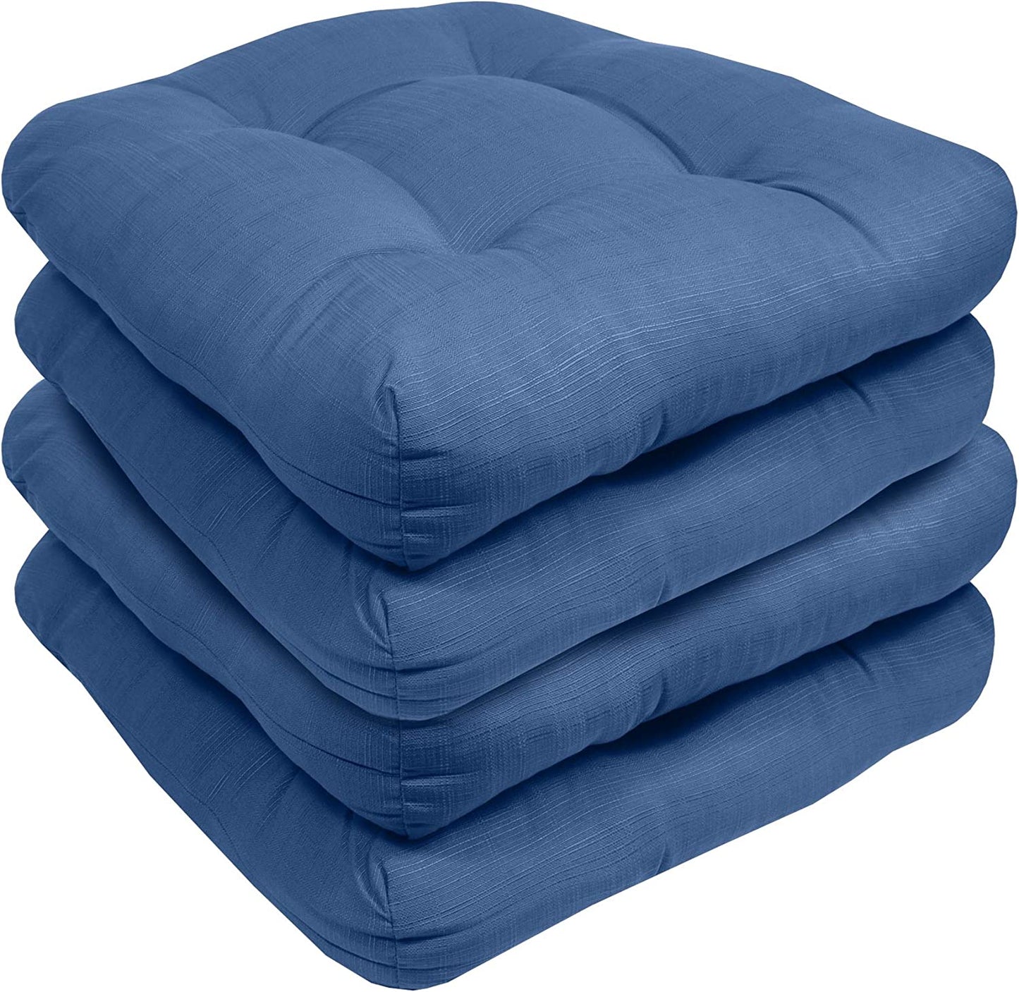 Premium Thick Comfy Seat Patio Pad Tufted Textured Solid Outdoor Chair Cushion 19 x 19 x 4 Inch, Blue
