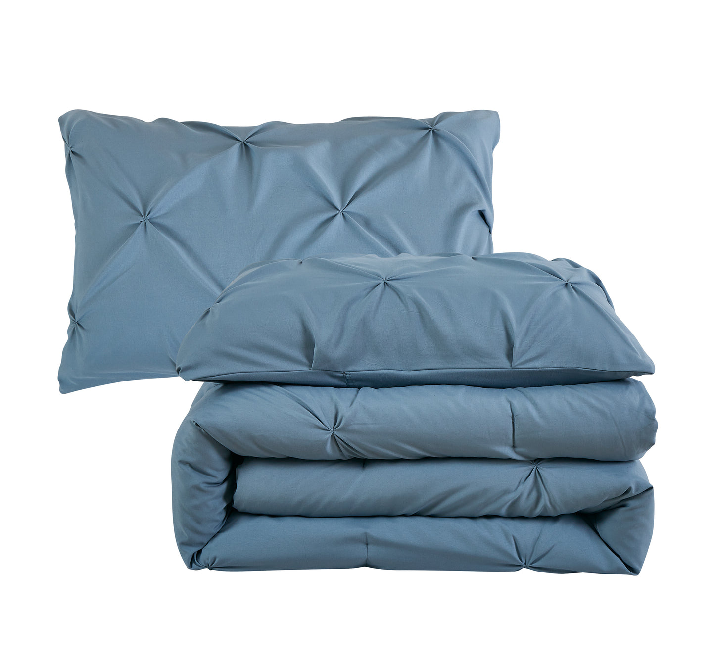 Pintuck Soft Luxury Fluffy Goose Down Alternative Solid Geometric Tufted Bedding Pinch Pleated Comforter Set, Blue
