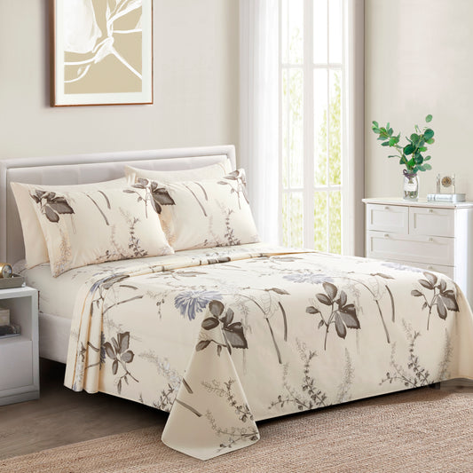 Printed Rayon from Bamboo Soft Deep Pocket Bedding All Season Sheet Set, Blue Chrysanthemum Floral
