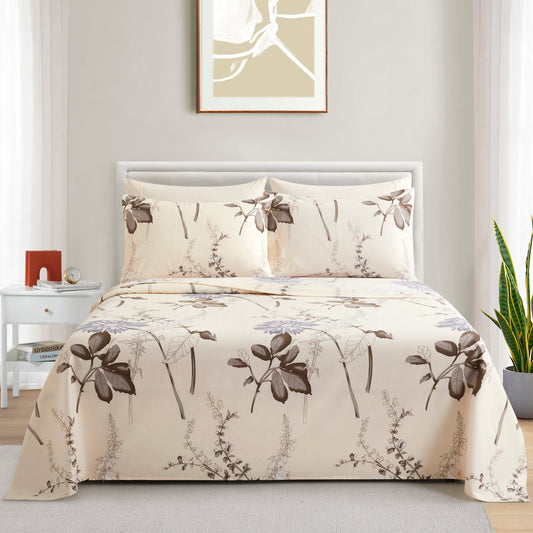 Printed Rayon from Bamboo Soft Deep Pocket Bedding All Season Sheet Set, Blue Chrysanthemum Floral