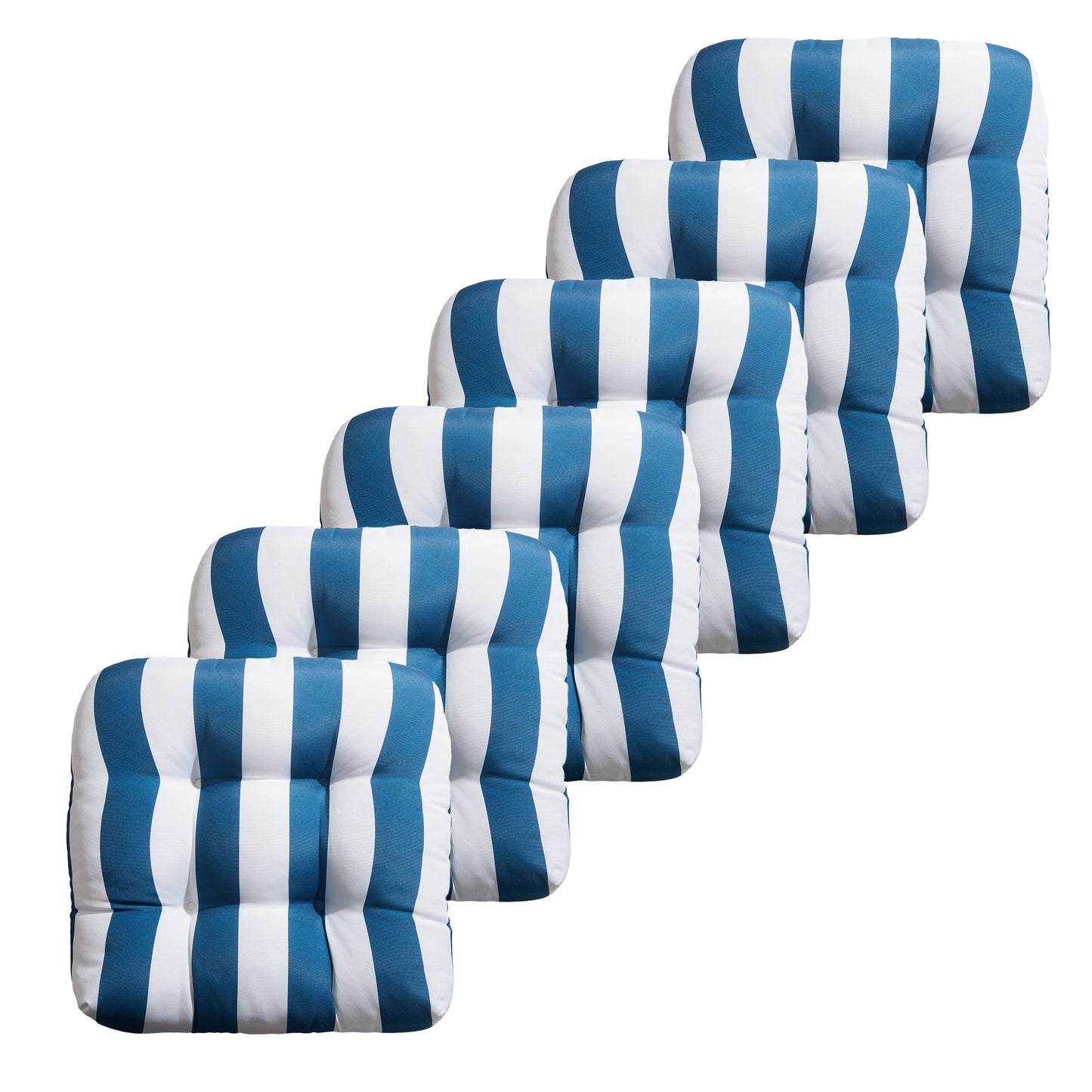 Premium Thick Comfy Seat Patio Pad Tufted Textured Printed Outdoor Chair Cushion 19 x 19 x 4 Inch, Blue White Stripes