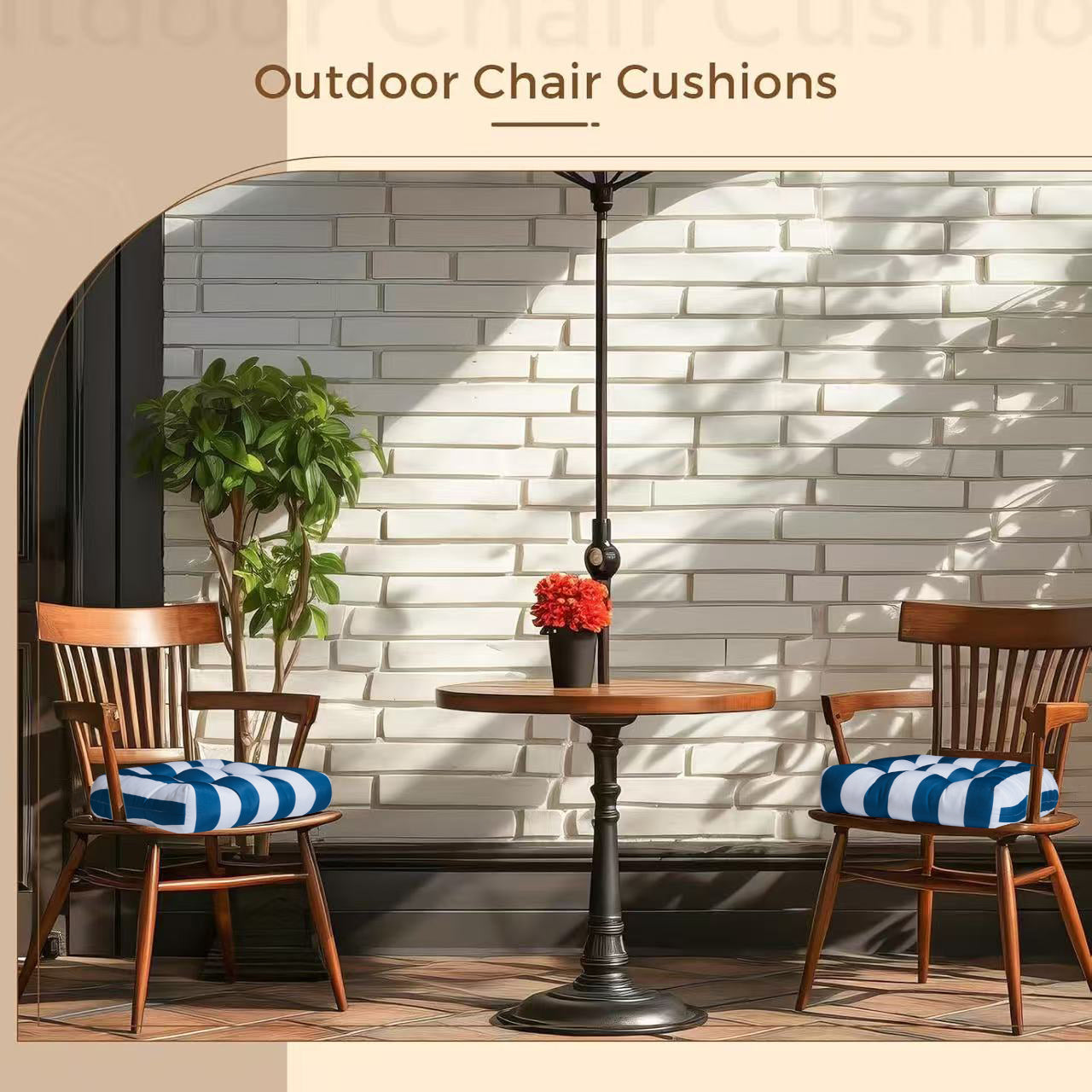 Premium Thick Comfy Seat Patio Pad Tufted Textured Printed Outdoor Chair Cushion 19 x 19 x 4 Inch, Blue White Stripes