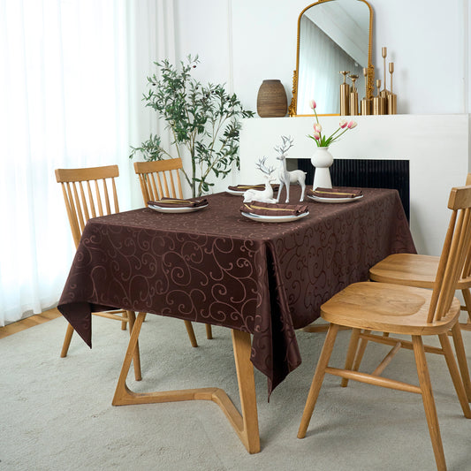 Jacquard Waterproof Thick Luxury Premium Solid Liquid Repellent Stain Resistant Decorative Home Kitchen Tablecloth, Brown Color
